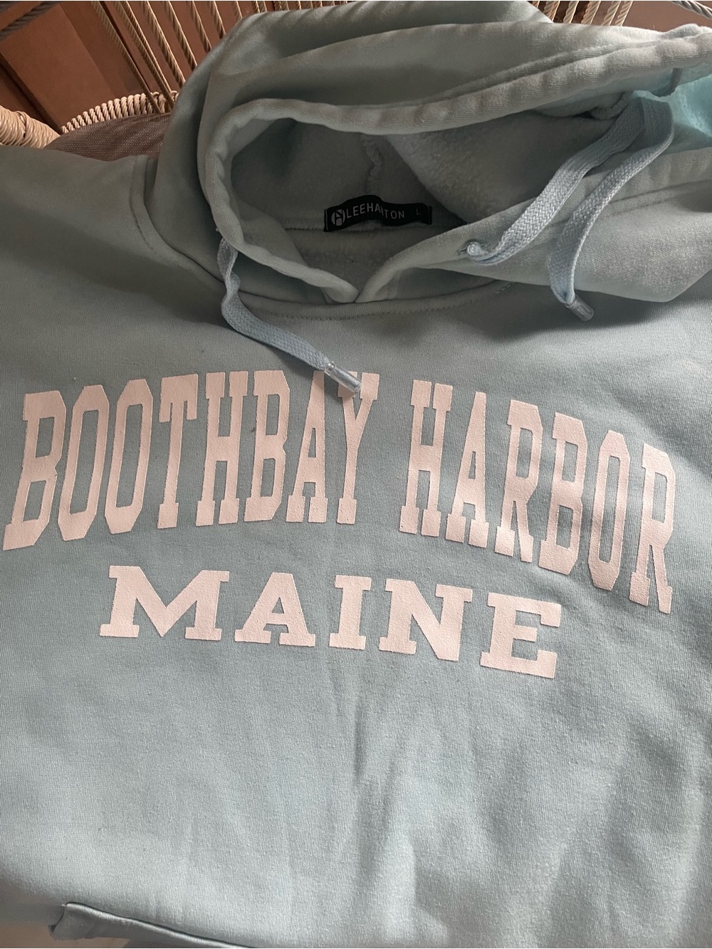 Boothbay Harbor Maine Hoodie - Light Blue with White Text